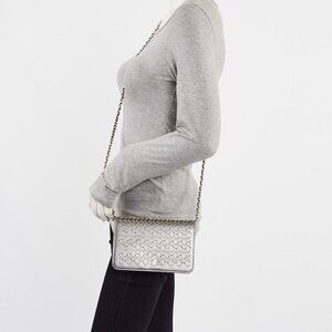 Chanel Silver Studded Lambskin Leather WOC Clutch Bag